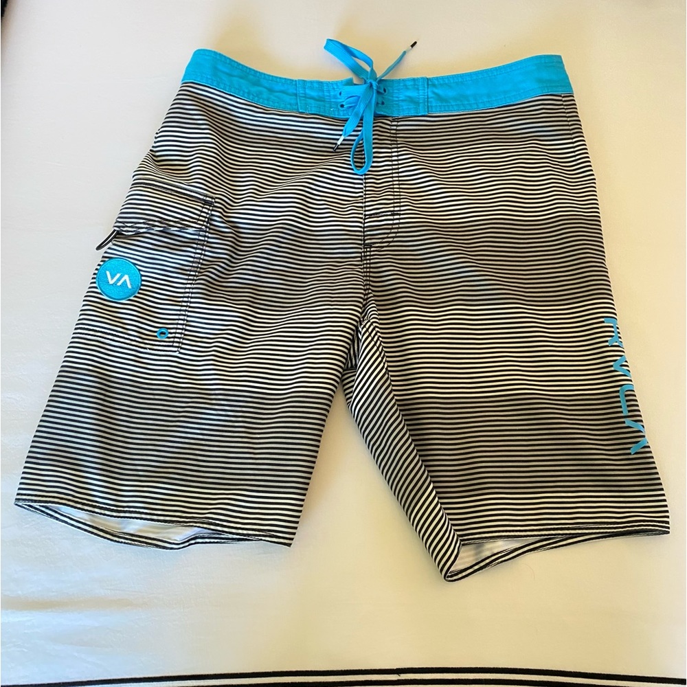 Men's Blue and Black RVCA Swim Trunks Size 32